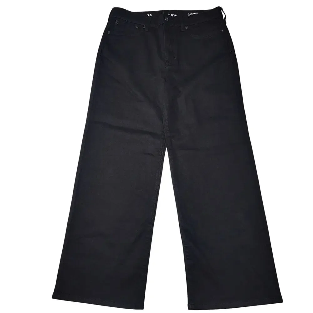 J Crew Slim Wide Leg Jeans Black High Rise Semi Stretch Crop Ankle Minimalist 29